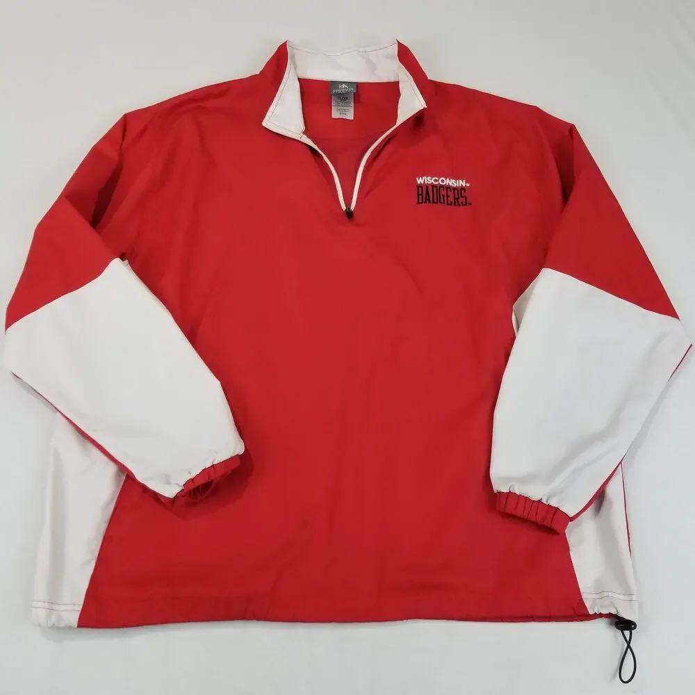 Wisconsin Badgers Jacket Mens XL Red NCAA Football Pullover Windbreaker 1/4 Zip